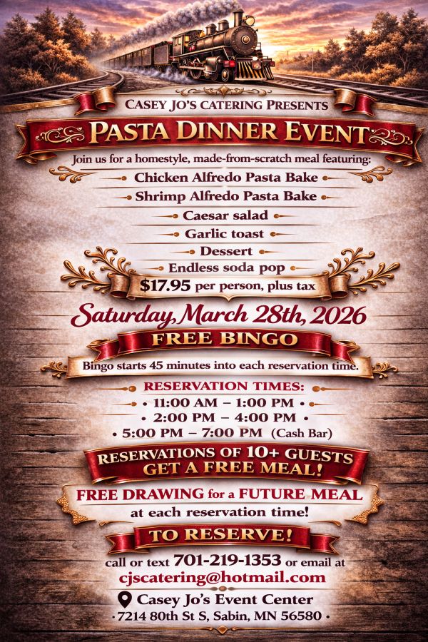 Casey Jo’s Pasta Dinner, 3/28/2026